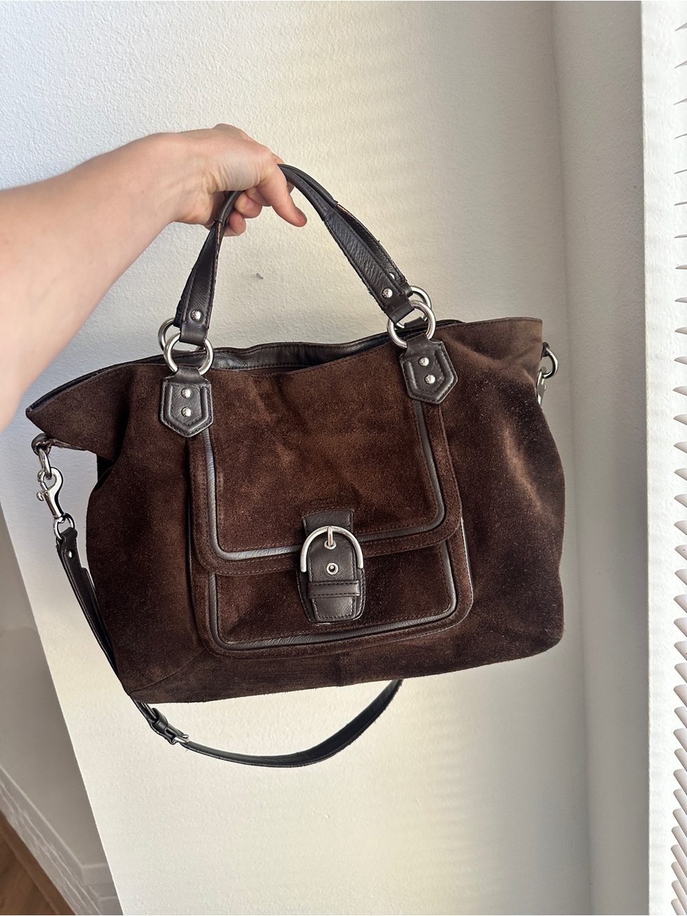 Vintage Coach Brown Suede & Leather Satchel / Shoulder Bag